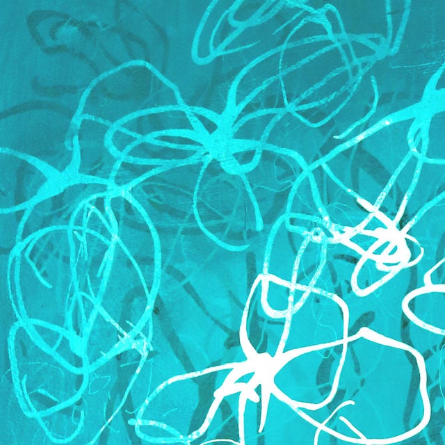 2010s "Aqua Chiffon No. 2 - Compressed Veil" - Teal Abstract Acrylic Painting on Paper by Sara Richardson For Sale - Image 5 of 6