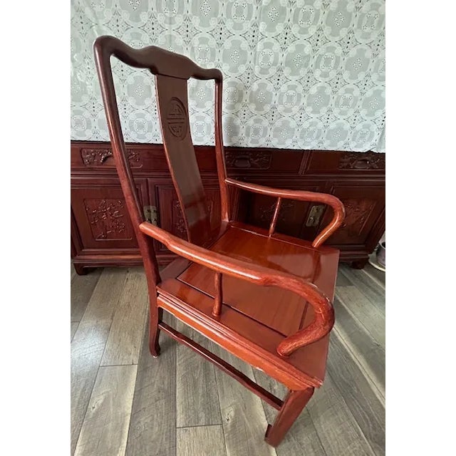 1970s 9 Piece Chinese Rosewood Chinese Longevity Oval Dining Set For Sale - Image 10 of 12