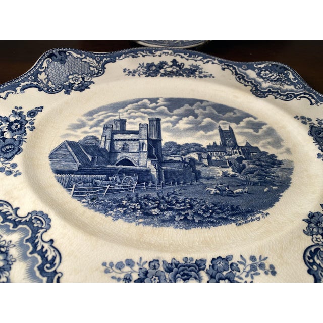 Johnson Brothers Pair of 1940s Johnson Bros. Old Britain Castles Blue Oval Serving Platter / Wall Plates For Sale - Image 4 of 6