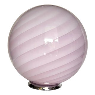 Pink Swirl and Milky-White Sphere Murano Glass Table Lamp by Simoeng For Sale