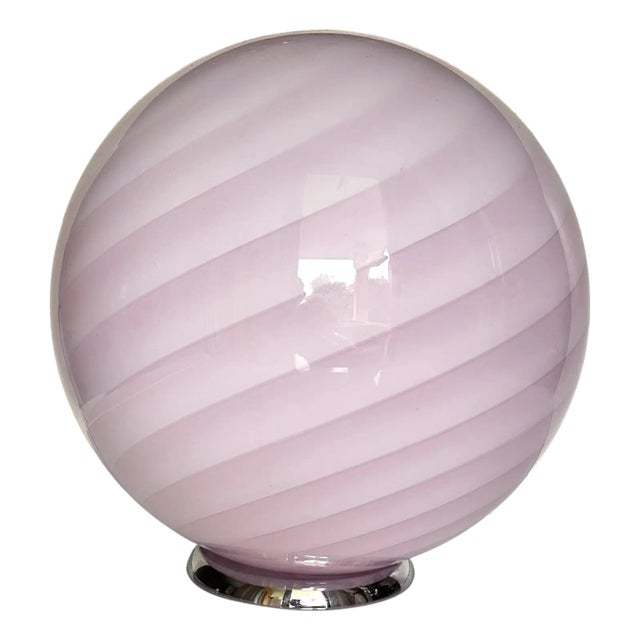 Pink Swirl and Milky-White Sphere Murano Glass Table Lamp by Simoeng For Sale