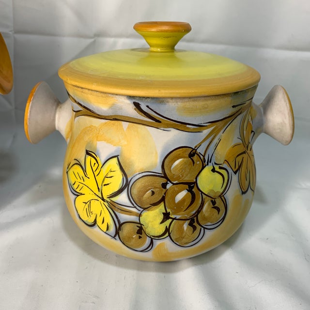 1970s Vintage Italian Terra Cotta Jars With Lids and Hand Painted Sun-Ripe Grapes and Leaves For Sale - Image 5 of 7