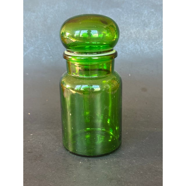 1970s Vintage Green Glass Jar With Bubble Top For Sale - Image 5 of 12