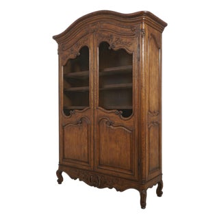 Walnut Country French Two-Door Armoire Wardrobe Cabinet For Sale