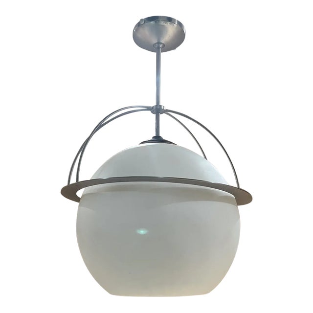 1960s Frosted Glass Pendant Lamp in Vico Magistretti Style Mid Century Modern For Sale