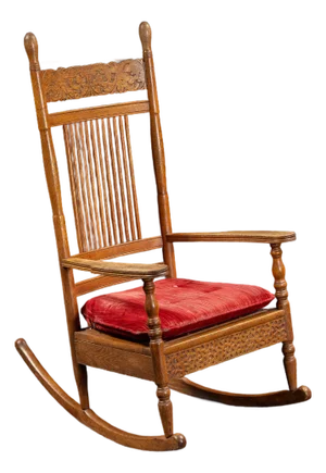 Antique Wooden Rocking Chair With Red Cushion