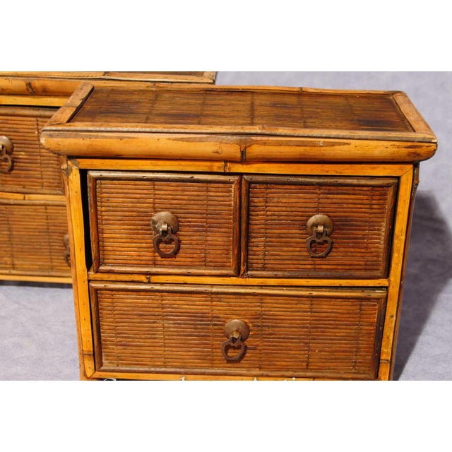 Antique Chinese Chest Drawers in Bamboo, 1880, Set of 2 For Sale - Image 5 of 9