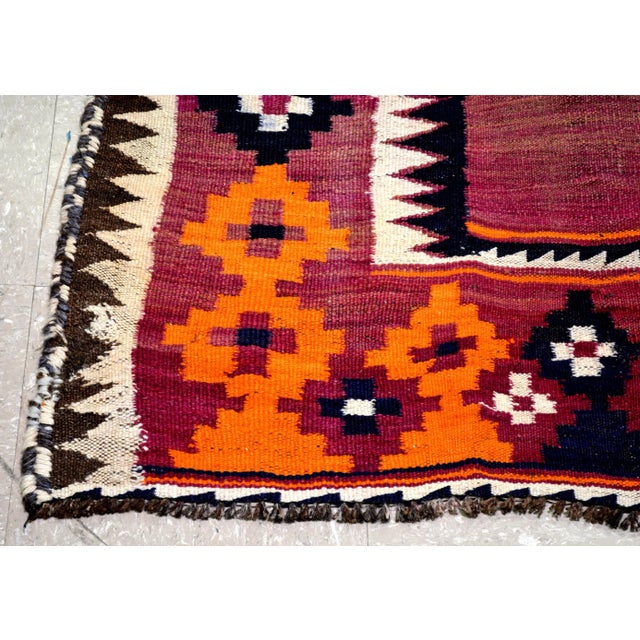 Shabby Chic Vintage Afghan Tribal Hand Made Organic Wool Natural Color Kilim,4'2"x4'5" For Sale - Image 3 of 5