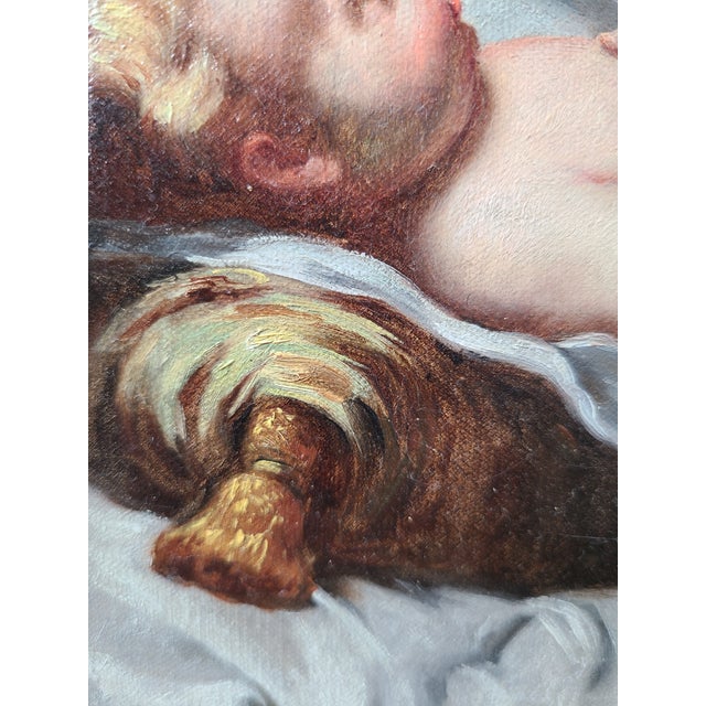 Textile Antique 19th Century Baby Jesus Oil Painting Madonna Del Velo After Carlo Dolci For Sale - Image 7 of 17