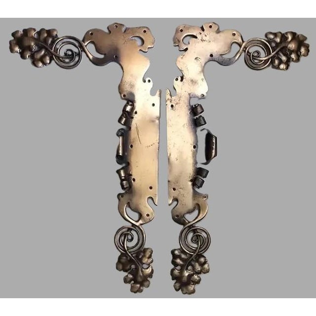 Brass Pair of Antique Art Nouveau Architectural Elements, Hand Crafted Scrolls With Grape Motif For Sale - Image 8 of 11