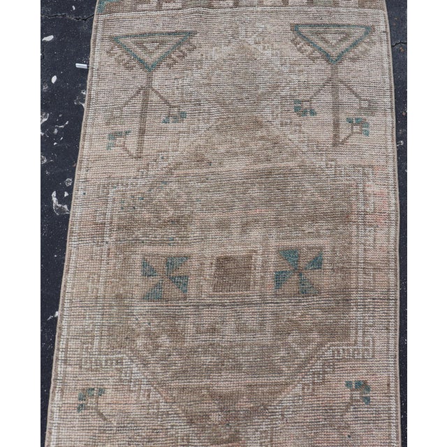 Long Vintage Turkish Oushak Runner With Soft Taupe, Sand, and Pale Teal For Sale - Image 11 of 14