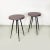 Italian Mid-Century Modern pair of black and purple plum metal bar tables, 1950s. Pair of bar tables with round purple...
