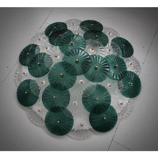 Glass Art Deco Murano Glass Transparent and Green Chandelier, 2000 For Sale - Image 7 of 10