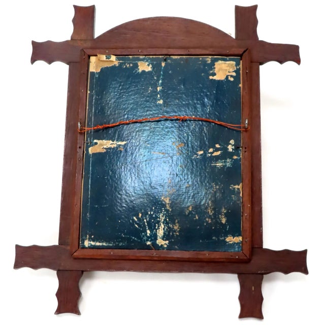 Antique American Victorian Folk Art Hand Carved Mahogany Picture Frame For Sale - Image 10 of 13