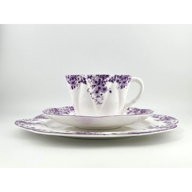 English Shelley Dainty Mauve Trio, English Bone China, Vintage Shelley 3 Piece Tea Set For Sale - Image 3 of 8