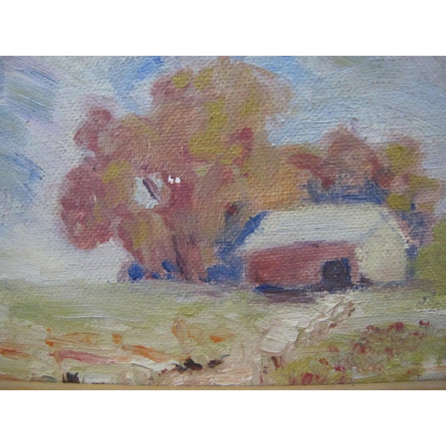 Mid 20th Century M Johnson Miniature Farmhouse Mountain Landscape Framed Oil Painting For Sale - Image 5 of 6