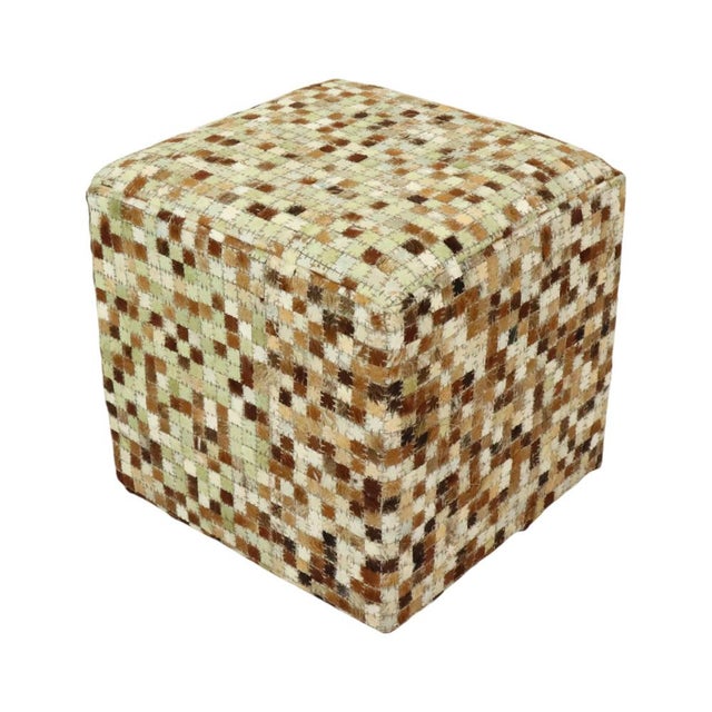 Vintage Square Goat Leather Patchwork Ottoman, 1970s For Sale - Image 9 of 13
