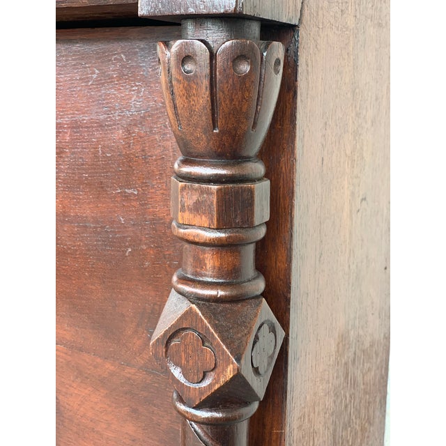 Arts & Crafts Oak Sideboard With Dry Bar Top and Cupboard in Oak, Bronze & Brass For Sale - Image 10 of 13