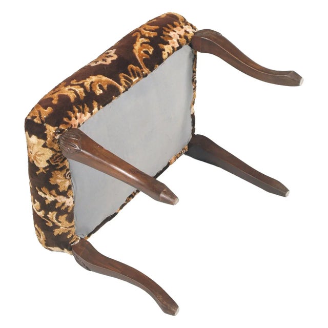 Brown Antique Damask Velvet Armchairs and Ottoman Set, Set of 3 For Sale - Image 8 of 16