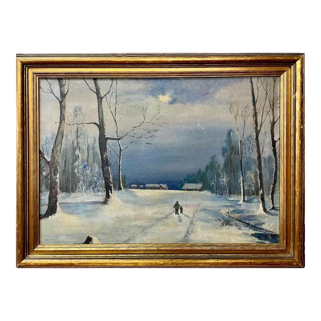 "Walking Among the Trees," a Winter Scene in Blue, Gray & White For Sale