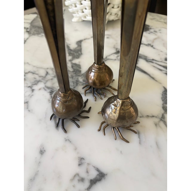 Vintage Italian Carnevale Brass Botanical Bulb Bud Vases - Set of 3 For Sale - Image 11 of 17