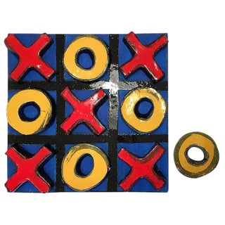 Vintage Pop Art Style Glazed Ceramic Sculpture, Tic Tac Toe For Sale