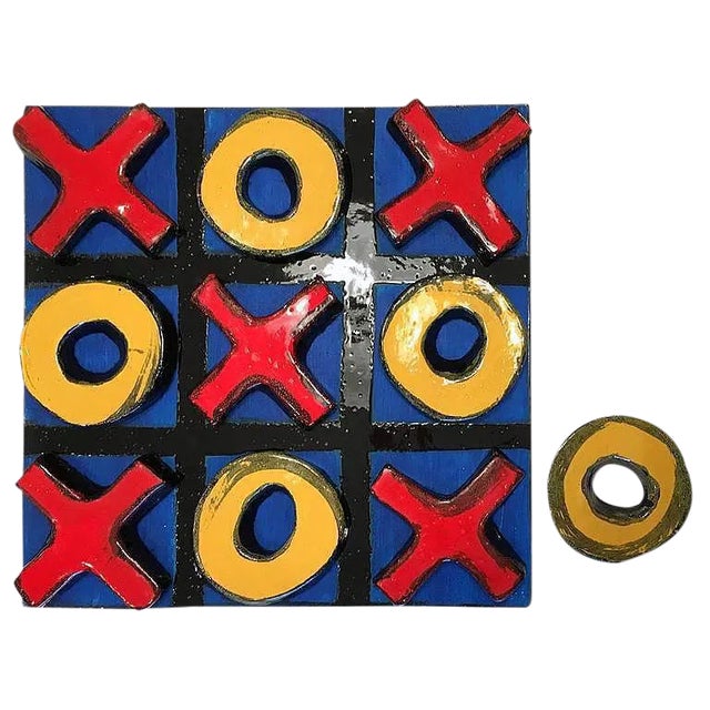 Vintage Pop Art Style Glazed Ceramic Sculpture, Tic Tac Toe For Sale