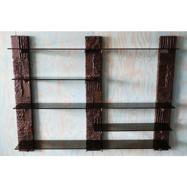 Paul Evans Pe71 Bronzed Resin and Glass Floating Bookshelf Wall Unit C. 1970s For Sale - Image 10 of 16