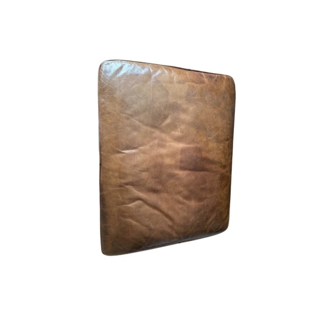 American Rh Original Lancaster Leather Ottoman in Cocoa/Down For Sale - Image 3 of 8
