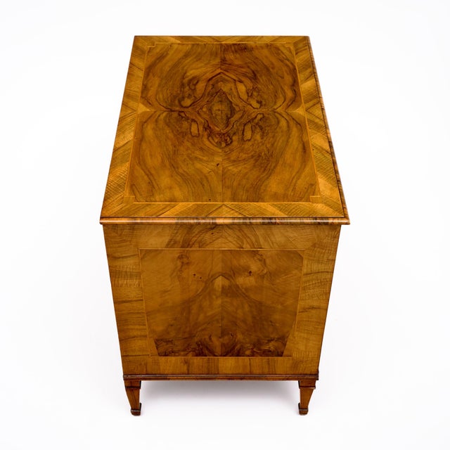 Brown Italian Neoclassical Walnut and Marquetry Three-Drawer Commode For Sale - Image 8 of 9