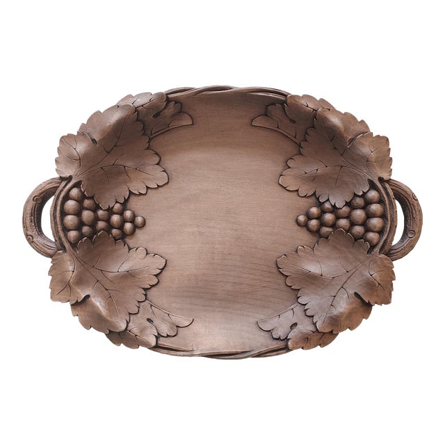 Mid 20th Century Carved Walnut Tray With Grape Motif For Sale