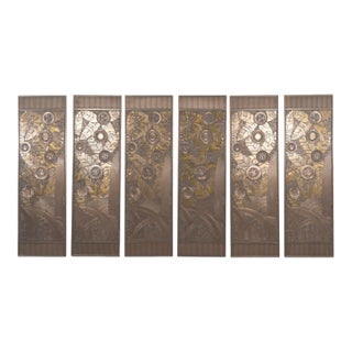 1990s Set of Six Bronze Decorative Panels Edgar Brandt Style For Sale