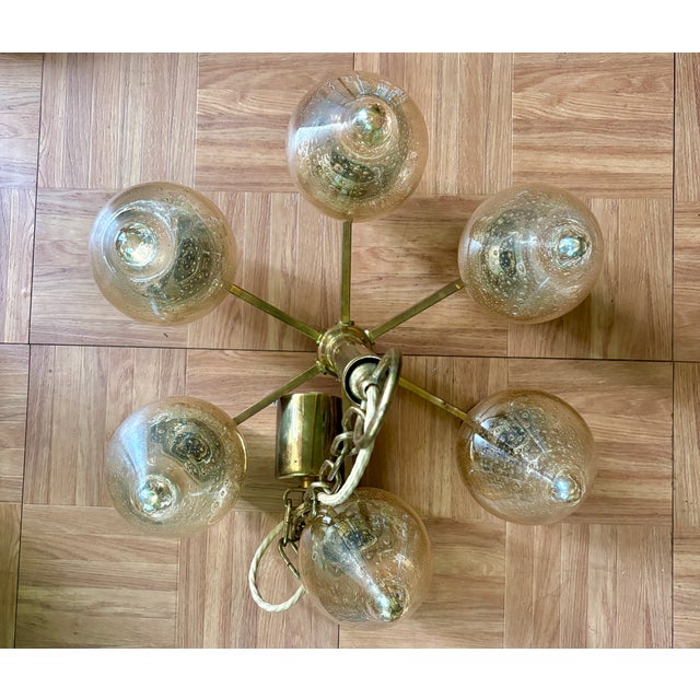 Mid 20th Century Danish Modern Brass and Glass Chandelier For Sale - Image 12 of 13
