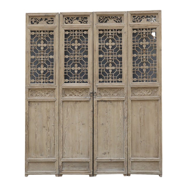 Set of 4 Antique Chinese Carved Pine Wall Panels/Doors/Screens For Sale