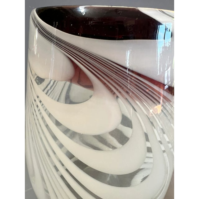 Glass 1970s Hand Blown Amethyst Purple White Art Glass Vase For Sale - Image 7 of 10