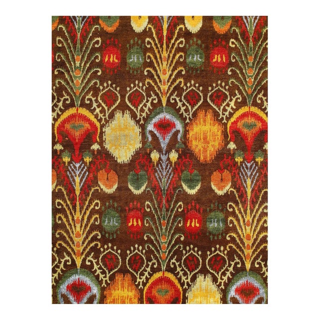 D04541 New Modern Transitional Ikat Style Area Rug, 8'11'' X 11'11'' The warm ecru and L . Brown colors and cool slate...