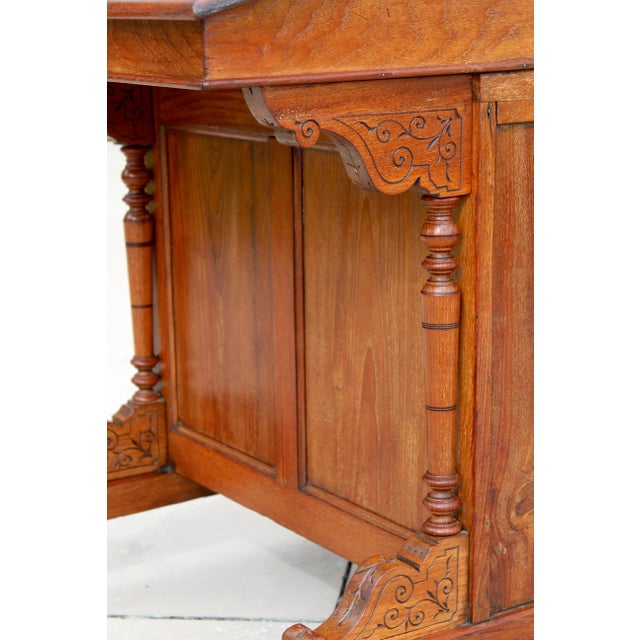 Antique 1860s Victorian Walnut Davenport Writing Desk English Slant Front Secretary With Original Green Baize Top For Sale - Image 14 of 18