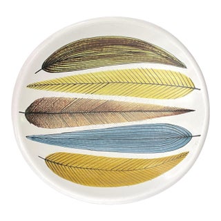 Vintage Stig Lindberg Feather Pottery Bowl Gustavsberg, MCM Faience Earthenware For Sale