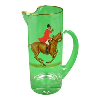 Mid 20th Century Abercrombie & Fitch Glass Hand-Painted Fox-Hunter Pitcher by Frank Vosmansky For Sale
