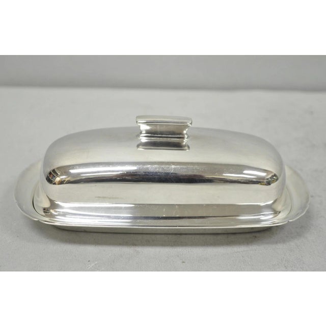Vintage Reed & Barton Art Deco Mid Century Modern Silver Plated Butter Dish For Sale - Image 12 of 13