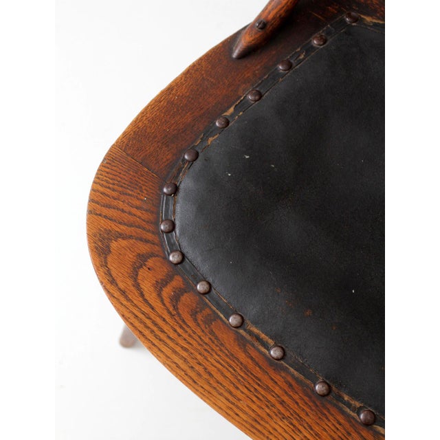 Wood Antique Eastlake Victorian Side Chair With Leather Seat For Sale - Image 7 of 17