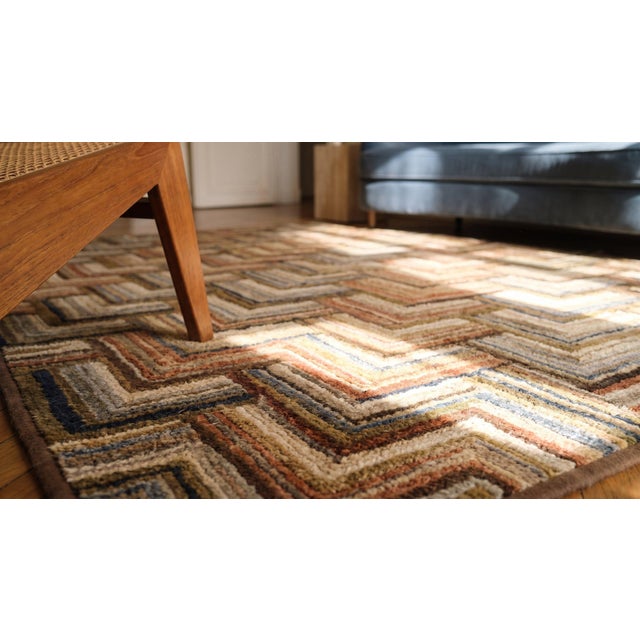 Brown 1890s Multicolor Geometric Folk Art Antique American Hooked Rug 4'3" X 7'2" Handknotted Wool Carpet For Sale - Image 8 of 9