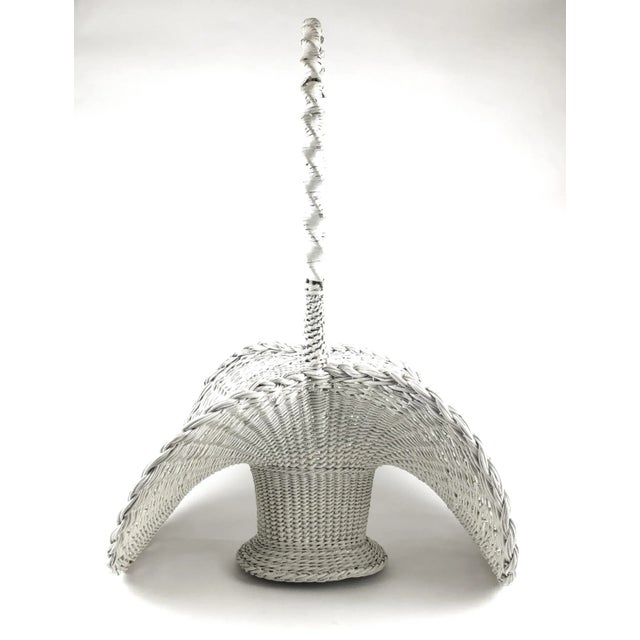 Victorian Antique White Wicker Victorian Hand Woven Artisan Butterfly Basket For Sale - Image 3 of 13