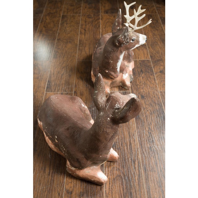 Vintage Pair of Midcentury American Deer Sculptures with Weathered Patina For Sale In Atlanta - Image 6 of 9