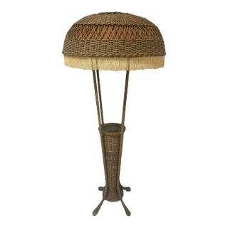 1920s Wicker Vase Floor Lamp For Sale