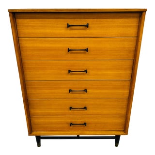 Mid-Century Modern Drexel Milo Baughman Style Blonde High Chest For Sale