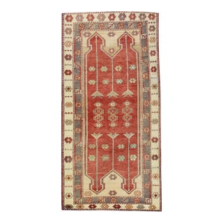 1960s Beige & Red Vintage Turkish Rug 3'4" X 6'8" For Sale