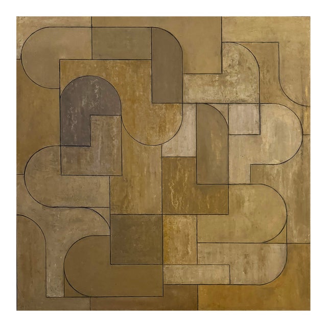 Contemporary Geometric Abstract Square Oil and Cold Wax Painting Earth Tones by Stephen Cimini For Sale