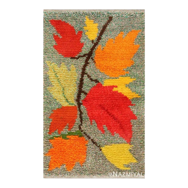Nazmiyal Collection Vintage Foliage Scandinavian Rya Rug For Sale