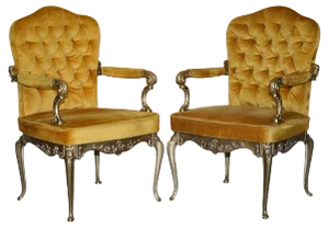 Hollywood Regency Armchairs with Brass Frames, Italy, 1960s, Set of 2